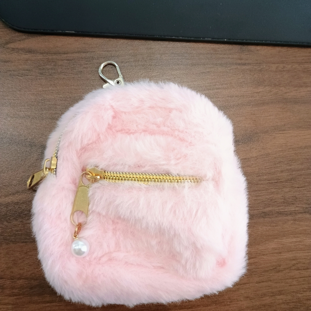 Pink Faux Fur Key & Card Holder